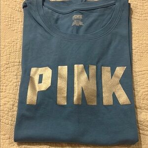 PINK Victoria's Secret Blue Tee with Silver Logo